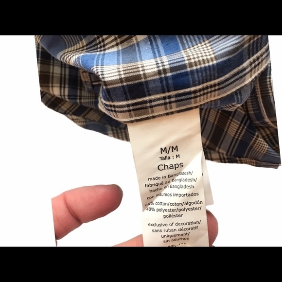 Chaps Blue Med Plaid Casual Career Button Down Preppy Short Sleeve Dress… - Picture 4 of 6